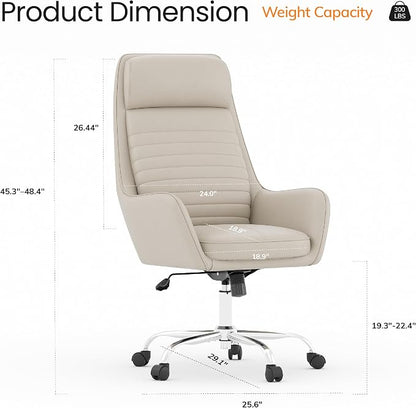 COLAMY Ellis High-Back Home Office Desk Chair, Leather Executive Chair with Integrated Armrests, Khaki