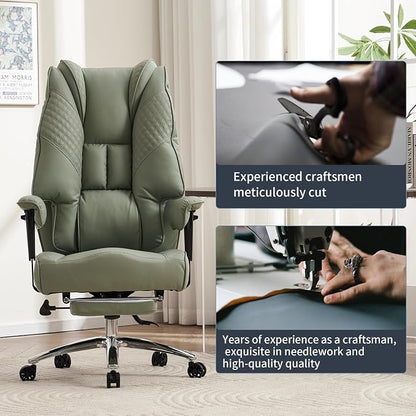 EXCEBET Big and Tall Office Chair 400lbs Wide Seat, Leather High Back Executive Office Chair with Foot Rest, Ergonomic Chairs Lumbar Support for Lower Back Pain Relief (Light Green)