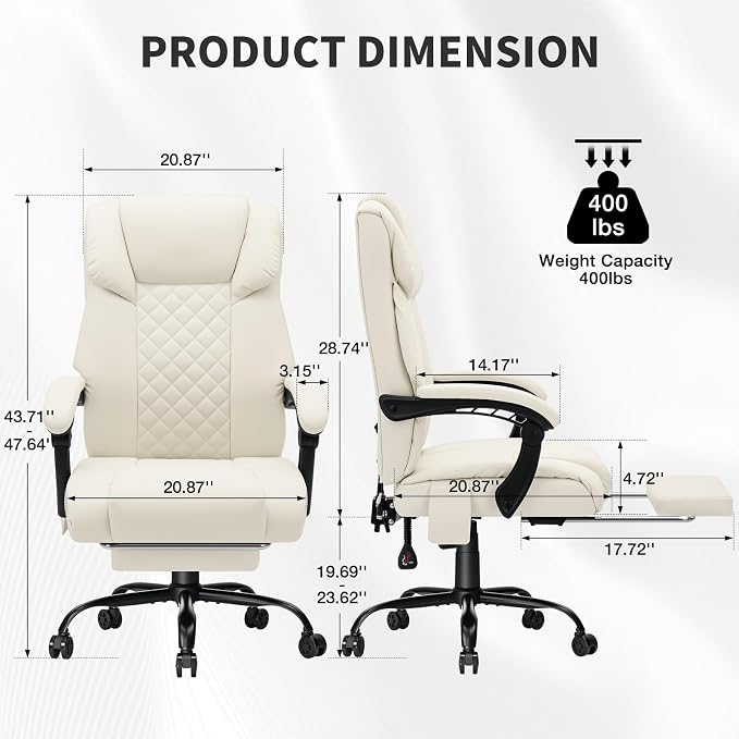 HOFFREE 7 Points Vibration Massage Office Chair with Heat Ergonomic Executive Office Chair with Footrest Reclining Home Office Desk Chairs Beige