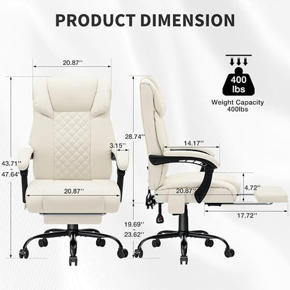 HOFFREE 400lbs Massage Office Chair with Foot Rest 6 Points Vibration Ergonomic Executive Office Chair Reclining High Back Computer Desk Chairs Beige