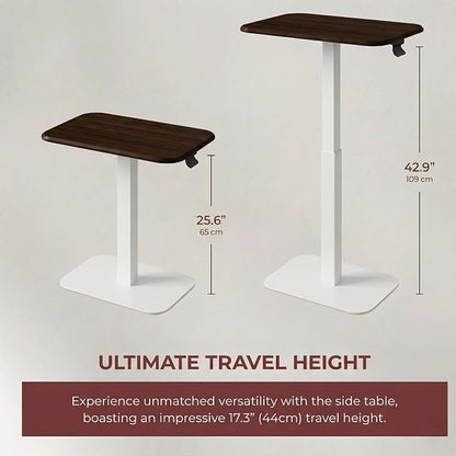 Elevance Height Adjustable Side Table, White Base, Walnut Top | Sofa Laptop Table for Couch & Bed | Small C-Shape End Table for Home or Office
