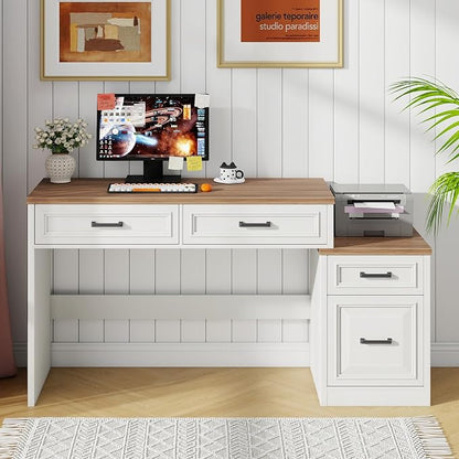 Vabches 61" Farmhouse Computer Desk with Storage and File Drawer, Executive Desks with Printer Stand, Rustic Large Home Writing Desk for Home Office.