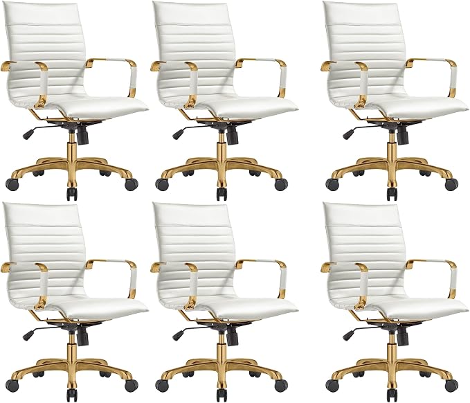 LeisureMod Harris Modern Ergonomic Executive Office Chair, High-Back Leather Conference Desk Chair with Adjustable Height, Tilt Control, 360° Swivel & Gold Frame for Home Office