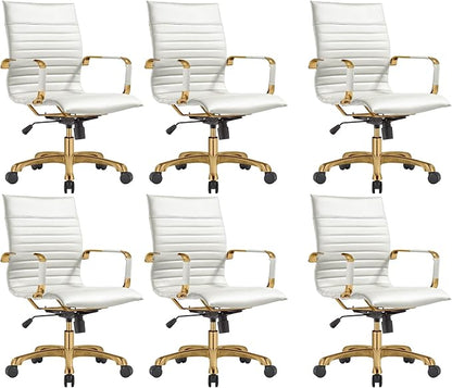 LeisureMod Harris Modern Ergonomic Executive Office Chair, High-Back Leather Conference Desk Chair with Adjustable Height, Tilt Control, 360° Swivel & Gold Frame for Home Office