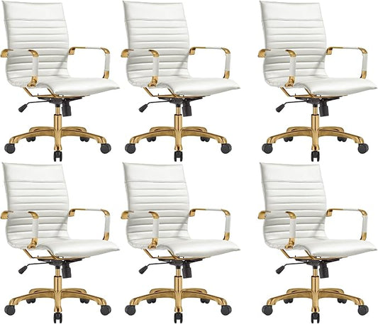 LeisureMod Harris Modern Ergonomic Executive Office Chair, High-Back Leather Conference Desk Chair with Adjustable Height, Tilt Control, 360° Swivel & Gold Frame for Home Office