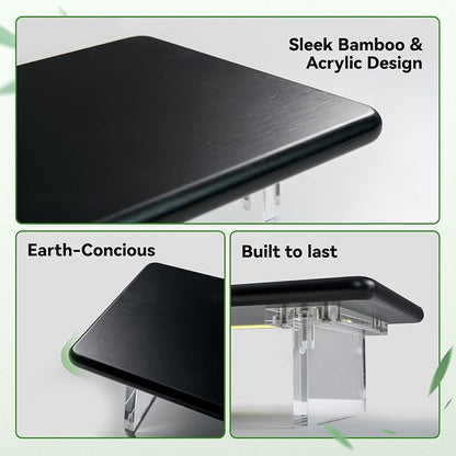 Bamboo Monitor Stand Riser with RGB Lights,31.5 Inches Desktop Shelf with Acrylic Legs Supports for Desk, PC Computer Monitor, Laptops, Printer, Speakers (Black)