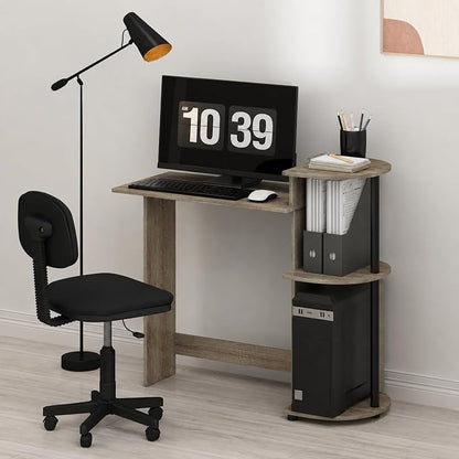 Furinno Compact 29-Inch Grey Computer Desk, Gaming Desk with Shelves, Office Desk with Book Shelf, for Home Office, Study Room, Dorm, Bedroom, Grey Oak