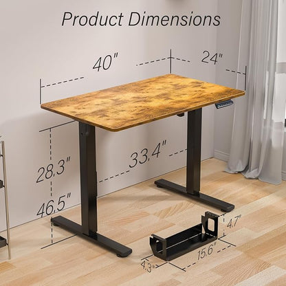 Kingant Standing Desk Height Adjustable Small Electric Stand Up Desks [40 x 20 Inch] - Ergonomic Sit Stand Desk Rising Desks for Home Office Computer Desk Stand Desk Workstation with Cable Management