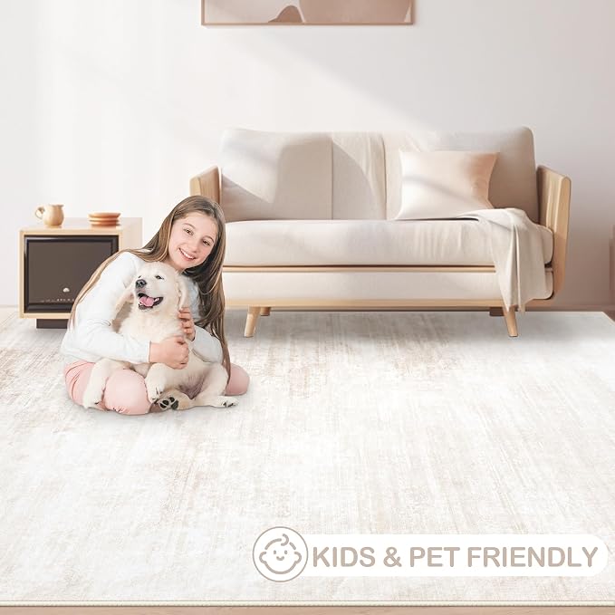 2x8 Runner Rug Washable Hallway Rugs: Modern Abstract Kitchen Rug Soft Non Slip Neutral Long Runners Stain Resistant Indoor Carpet for Entryway Bedroom Laundry Home(Beige,2'x8')