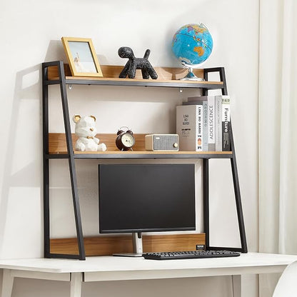 VEVOR 2-Tier Desktop Storage Organizer, 37.4" x 12.6" x 35.4" Office Storage Rack, Wood Color Display Shelf, Desktop Bookshelf Hutch with Anti-Slip Feet Pads, for Office, Home & Dorm