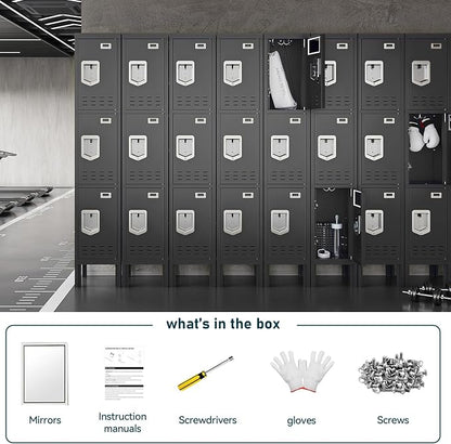 BUTISOW Metal Lockers - 66" Height Steel Lockers for Employees with 3 Door Storage Locker with Card Slot for Employees Gym School Home Office Garage - Assembly Required