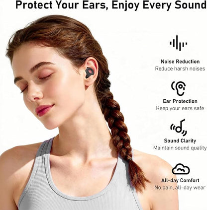 Noise Cancelling Ear Plugs for Sleeping, Concerts, Travel & Parents – Reusable Silicone Earplugs for Noise Reduction & Hearing Protection – 4 Pairs, Black + Black