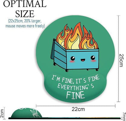 Ergonomic Mouse Pad with Wrist Support, Dumpster on Fire Mouse Pad with Wrist Rest, Gaming Mousepad with Non-Slip Pain Relief PU Base, Cute Mouse Pad for Desk Accessories Office Supplies Decor