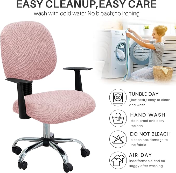 MIFXIN Computer Office Chair Cover Stretch Elastic Slipcover 2 Piece Stretchy Jacquard Washable Computer Chair Covers Furniture Protector for Office Home, NO Chair, Only Covers (Pink)