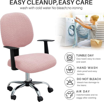 MIFXIN Computer Office Chair Cover Stretch Elastic Slipcover 2 Piece Stretchy Jacquard Washable Computer Chair Covers Furniture Protector for Office Home, NO Chair, Only Covers (Pink)