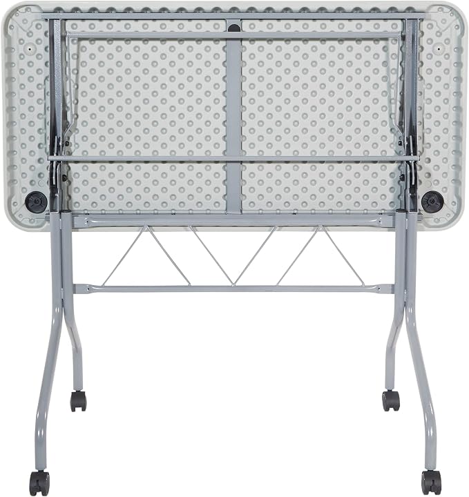 Office Star Resin Multipurpose Flip Training Table with Locking Casters for Home or Office, 4 Feet Light Gray