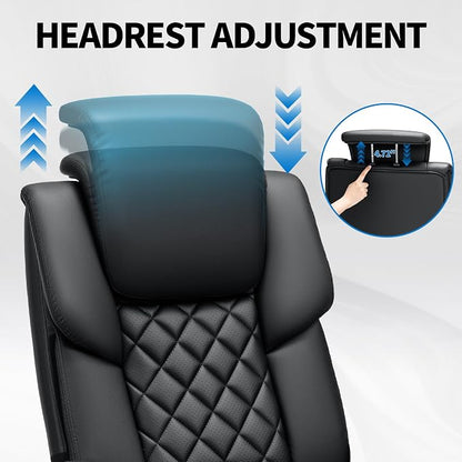 VANSPACE Ergonomic Desk Chair 400lbs with Lumbar Support and Adjustable Headrest PU Leather Big and Tall Executive Office Chair with Foot Rest,Linkage Armrests,Black