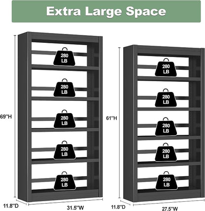 OSEILLC Bookcase, 69" H 5-Shelf Heavy Duty Metal Bookcase, Adjustable Bookshelf with Large Capacity, Sturdy Book Shelf for Home Office, Living Room, Garage