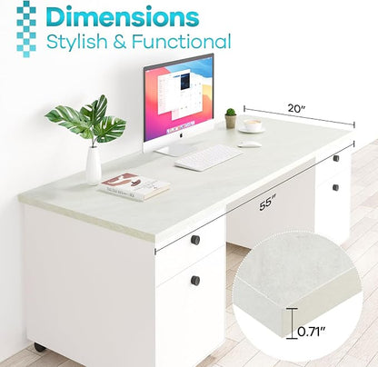 Kaboon Universal Tabletop 55"x20", Solid One-Piece Melamine Table Top, Double Desk L-Desk DIY, Home and Office,Sea Salt/White