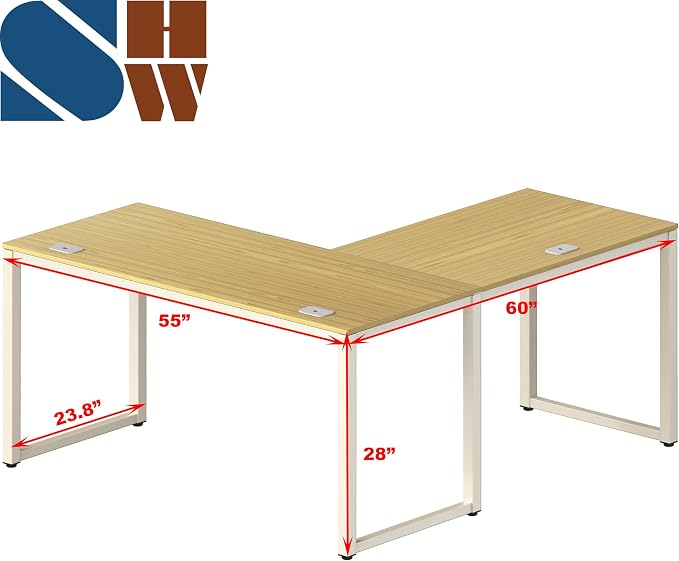 SHW 55 x 60 Inches Commercial-Grade L-Shape Corner Office Computer Desk, Oak