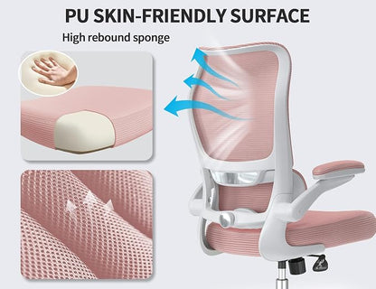 TRALT Ergonomic Office Chair - Desk Chair with Wave High Back Adjustable Lumbar Support Computer Chair - Gaming Chairs Mesh Backrest and PU Leather Seat for Home Reading Chairs to Adults(PIK)