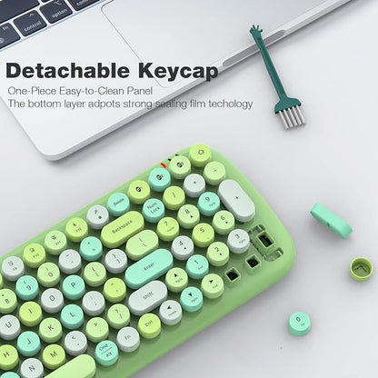 MOFII Wireless Bluetooth Keyboard for Mac, iPad, iPhone, PC, Laptop & Android, Connect up to 3 Devices Simultaneously, Portable 100-Key Typewriter Retro Round Keycaps Keyboard Green
