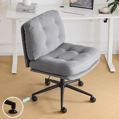 VINGLI Criss Cross Cloud Seat,Comfy Corduroy Cross Legged Office Desk Chair with/no Wheels,Cute Vanity Stool, Adjustable Wide Seat,Modern Swivel Perch for Study, Make Up, Home Office，Grey