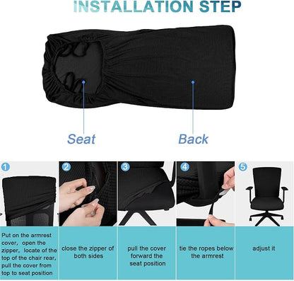 Tatuo 3 Pcs Computer Office Chair Cover Universal Rotating Chair Slipcovers Protector Removable Washable Office Armrest Covers with Zipper for High Back Seat Backrest(L,Waffle,Black)