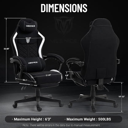 Big and Tall Gaming Chair Fabric with Pocket Spring Cushion, High Back Heavy Duty Gaming Chairs for Adults with Massage Lumbar Support, Ergonomic Computer Chair with Footrest for 400LBS Black