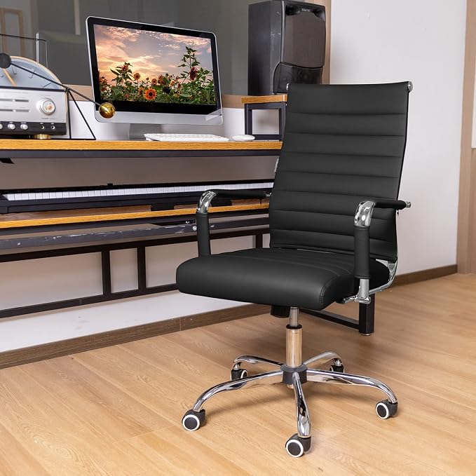 Okeysen Ergonomic Office Desk Chair, Modern PU Leather Conference Room Table Chairs Ribbed, High Back Executive Swivel Rolling Chair for Home, Office