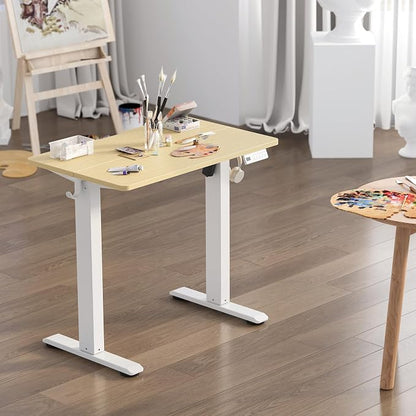 YDN 32" Small Electric Standing Desk Adjustable Height, Sit Stand up Desk with Memory Presets & Cable Management, Home Office Desk for Office & Computer Workstation, White Frame/Nature Top