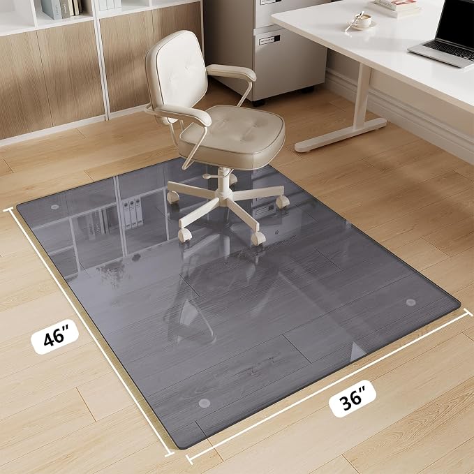 Glass Chair Mat 36" x 46" Heavy Duty Tempered Glass Office Chair Mat, Glass Floor Mat with Round Corner and Polished Edge for Smooth Glide, Office Chair Mat for Carpet, Hardwood Floor, Grey