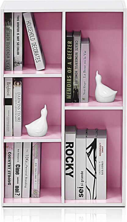 Furinno LUDER Book Shelf, 5-Cube Bookshelf, Reversible Bookcase, 9.4 x 19.5 x 31.5, Easy Assembly, for Living Room, Bedroom, Home Office, White/Pink