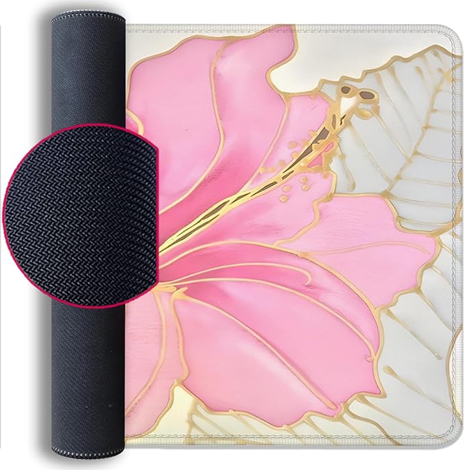 Abstract Floral Mouse Pad Desk Mat,Pink and Gold Extended Gaming Mouse Pad with Stitched Edges,Non-Slip Waterproof Rubber Base for Office,Computer,Keyboard,Laptop and Home Desk Pad(27.5X11.8 in)