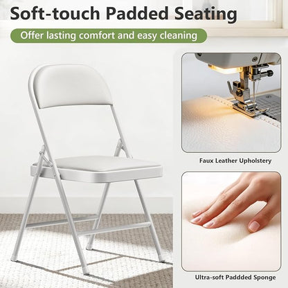 8 Pack Folding Chairs, PU Leather Folding Dining Chairs with Padded Cushion Seat & Back, Indoor Outdoor Folding Chair Set for Home Office, Parties, Events, Wedding, Extra Guest Seating