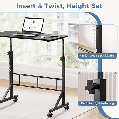 DUMOS 31.5" Walking Pad Desk, Portable Adjustable Height Rolling Laptop Desk with Lockable Wheels, Mobile Stand Up Computer Workstation for Treadmill Home Office Modern Black
