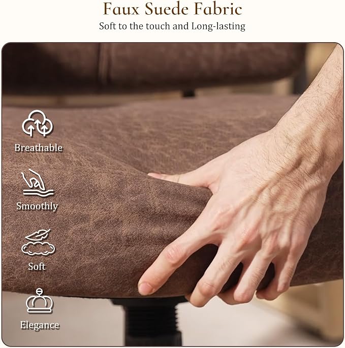 EUREKA ERGONOMIC Becky Mid Century Modern Office Desk Chairs Leather, Comfy Office Chair with Lumbar Support and Arms, Mid-Back, Comfortable Thick Cushion, Height Adjustable, 360°Swivel, Brown