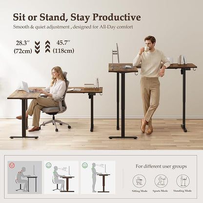 Klicelor L Shaped Standing Desk 63 x 48 Inch, Electric Height Adjustable Corner Desk for Home Office Workstation, Ergonomic Sit to Stand Computer Table with Memory Controller, Rustic Brown