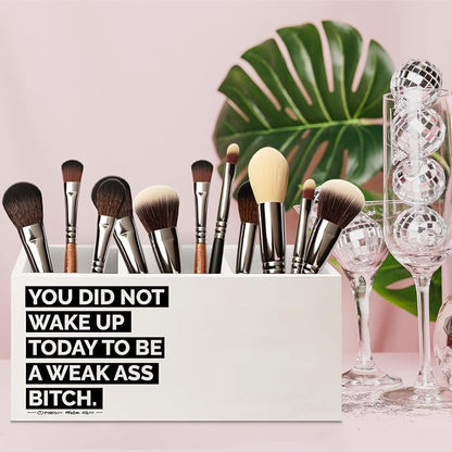 Inspirational Gifts Wooden Pen Pencil Holder for Office Desk Accessories, Motivational Gifts for Women, Funny Quote Makeup Brush Toothbrush Holder Organizer