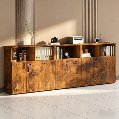 File Cabinet with Password Lock, Wood Lateral Filing Cabinet for Letter/A4 Files, 3 Drawer with Door, Printer Stand with Open Shelves for Home Office