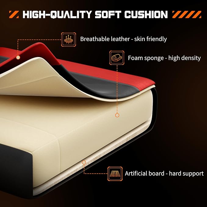 NEWBULIG Computer Gaming Desk Chair - High Back Ergonomic Lumbar Support with Footrest and Headrest, Comfy PU Leather Recliner with Linkage Armrest, Height Adjustable and 360° Swivel, Red