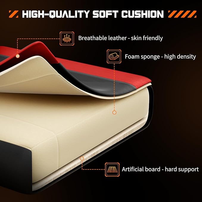 Sweetcrispy Computer Gaming Chair: Ergonomic High Back PU Leather Video Game Chair with Adjustable Headrest & Lumbar Support, Footrest, Racing for Office and Home, Red
