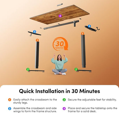 FEZIBO Standing Desk, 63×28 Inches Electric Height Adjustable, Sit Stand Up, Computer Office Desk with Splice Board, Black Frame/Rustic Brown TOP