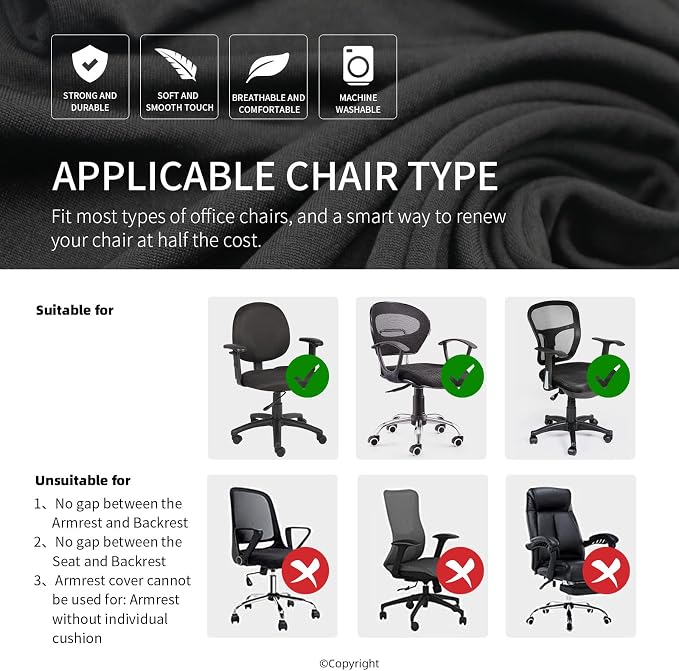 DIVA EN CAMINO DEC Stretchable Office Chair Seat Cushion Covers & Armrest Covers - Universal Spandex Computer Chair Slipcover - Removable Washable Cushion Protectors for Dogs, Cats, Pets