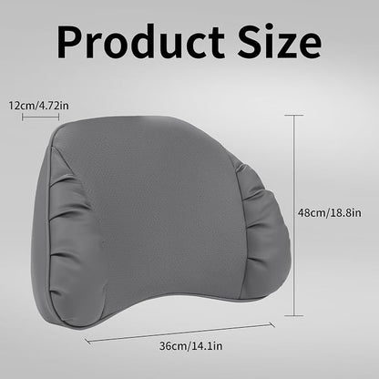 Lumbar Support Pillow for Car Seat, Memory Foam Leather Lumbar Pillow for Lower Back Pain Relief - Back Cushion for Driving - Chair Support for Office Chair, Gaming Chair, Gray, 1 Pack