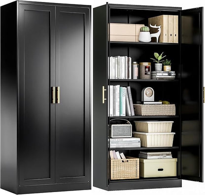 BESFUR Kitchen Pantry Cabinet,71” Metal Tall Pantry Storage Cabinet with Doors and 4 Adjustable Shelves,Kitchen Storage Cabinets Black Freestanding Food Cabinet for Pantries, Kitchen