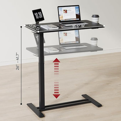 SANODESK Mobile Standing Desk with Hidden Wheels,Pneumatic Laptop Desk Rolling Computer Cart Movable Height Adjustable Small Sit Stand Desk for Home Office(31.5" W x 17.7" D, Black)