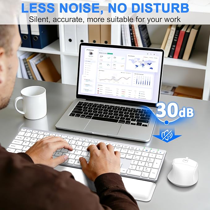 Wireless Keyboard and Mouse Combo, Full Size Silent Ultra Thin Keyboard with Magnetic Wrist Rest, Optical Mouse, 2.4G Lag-Free Cordless Mice Keyboard Set for Computer, Mac, Laptop, PC, Windows