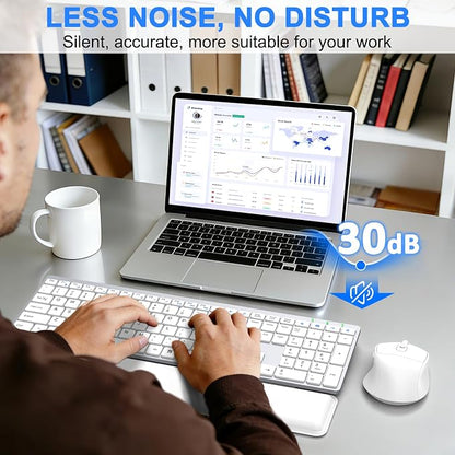 Wireless Keyboard and Mouse Combo, Full Size Silent Ultra Thin Keyboard with Magnetic Wrist Rest, Optical Mouse, 2.4G Lag-Free Cordless Mice Keyboard Set for Computer, Mac, Laptop, PC, Windows