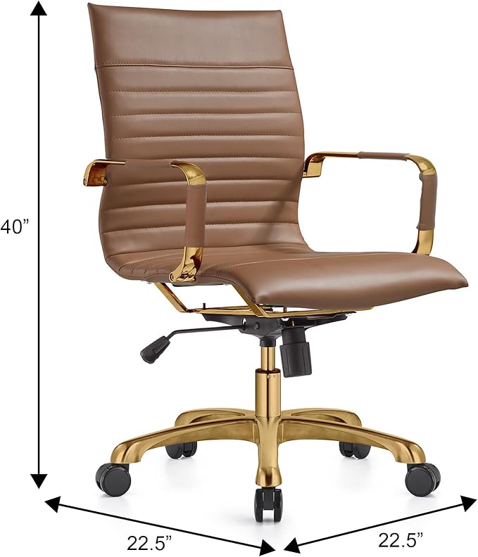 LeisureMod Harris Modern Ergonomic Executive Office Chair, High-Back Leather Conference Desk Chair with Adjustable Height, Tilt Control, 360° Swivel & Gold Frame for Home Office